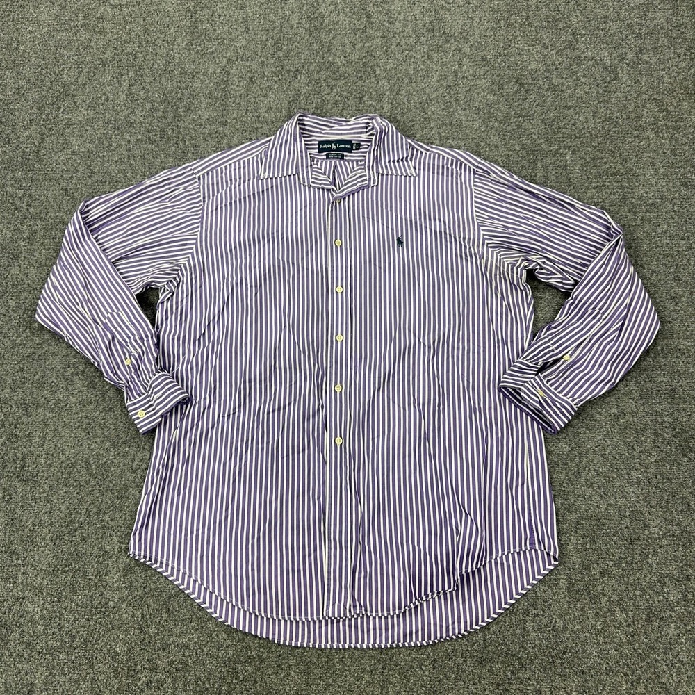 VTG Ralph Lauren Dress Shirt Mens Large Purple Stripe Classic Fit Long Sleeve